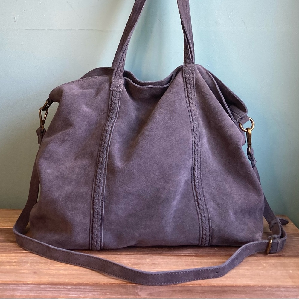 Moda Luxe Slouchy Suede Leather Hobo Tote Bag - Picture 14 of 14